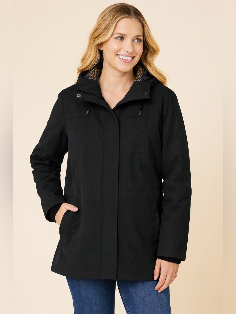 Pendleton Hooded Rain Jacket Slicker – Black Harding Pattern XL